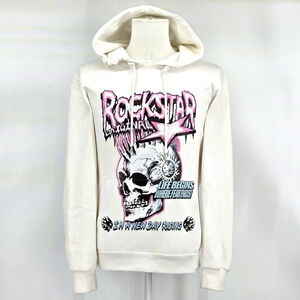 Rockstar Original Skull Hoodie Men L Y2K Pink Graphic Streetwear